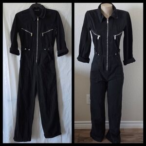 stradivarius Black Zip-Front Utility Jumpsuit